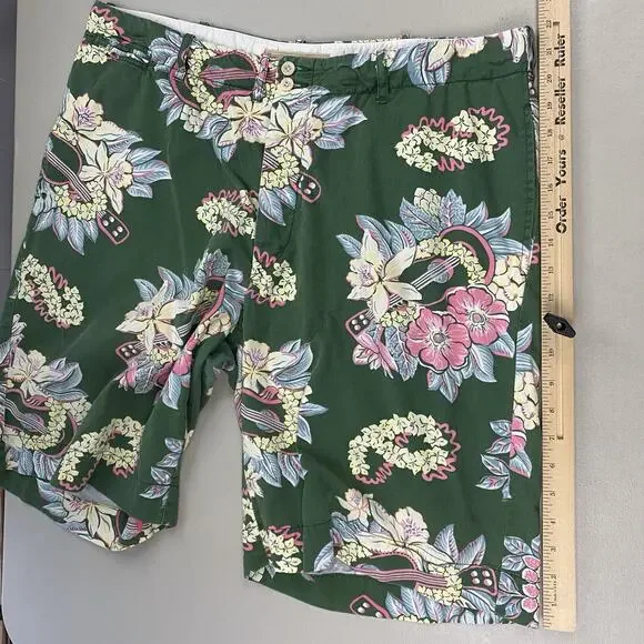 Vtg Polo Ralph Lauren Floral Shorts Mens 36 Green Tropical Floral Ukelele Y2K - Picture 8 of 14
